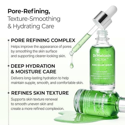 Dr.Melaxin Cactox Pore Relief Serum 80ml – Pore Minimizer & Hydrating Face Serum with Triple Hyaluronic Acid, Deep Moisture, Texture Smoothing & Clear Skin Care Avelisse