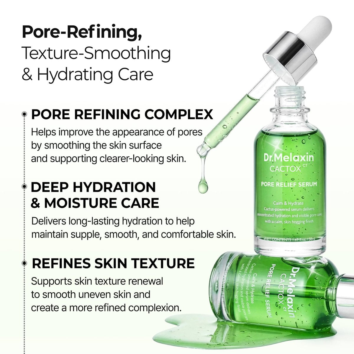 Dr.Melaxin Cactox Pore Relief Serum 80ml – Pore Minimizer & Hydrating Face Serum with Triple Hyaluronic Acid, Deep Moisture, Texture Smoothing & Clear Skin Care Avelisse