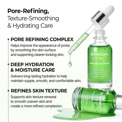 Dr.Melaxin Cactox Pore Relief Serum 80ml – Pore Minimizer & Hydrating Face Serum with Triple Hyaluronic Acid, Deep Moisture, Texture Smoothing & Clear Skin Care Avelisse