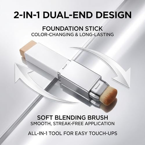 Color Changing Foundation Stick – 2-in-1 Waterproof Long Lasting Full Coverage Foundation with Dual-Ended Brush, Lightweight Natural Finish Avelisse