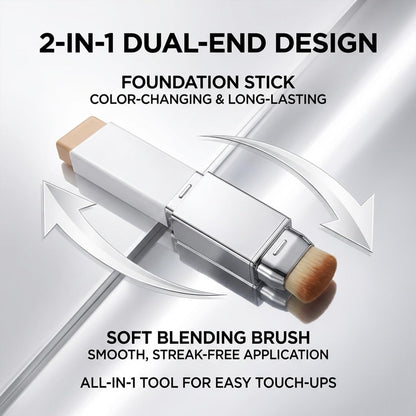 Color Changing Foundation Stick – 2-in-1 Waterproof Long Lasting Full Coverage Foundation with Dual-Ended Brush, Lightweight Natural Finish Avelisse