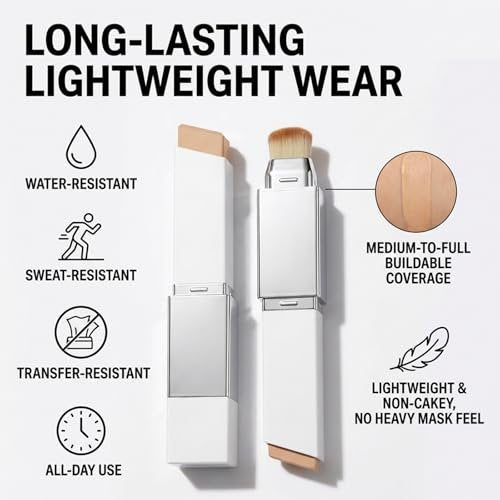 Color Changing Foundation Stick – 2-in-1 Waterproof Long Lasting Full Coverage Foundation with Dual-Ended Brush, Lightweight Natural Finish Avelisse