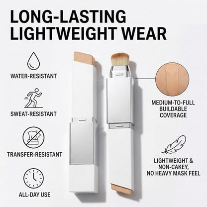 Color Changing Foundation Stick – 2-in-1 Waterproof Long Lasting Full Coverage Foundation with Dual-Ended Brush, Lightweight Natural Finish Avelisse