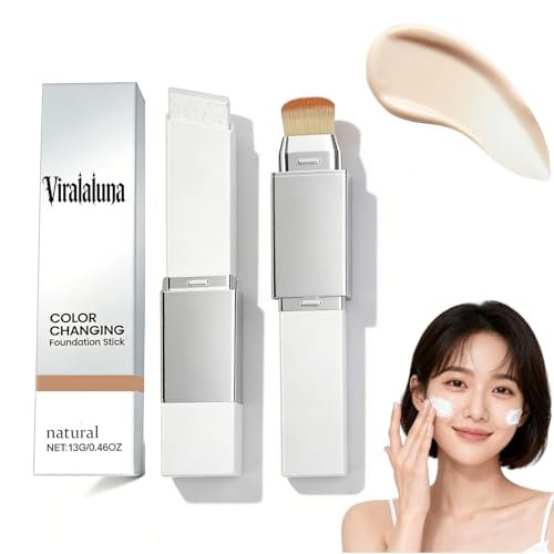 Color Changing Foundation Stick – 2-in-1 Waterproof Long Lasting Full Coverage Foundation with Dual-Ended Brush, Lightweight Natural Finish Avelisse