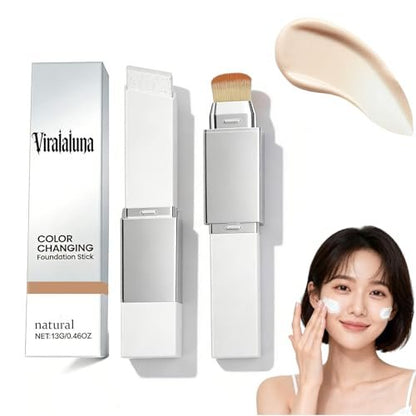 Color Changing Foundation Stick – 2-in-1 Waterproof Long Lasting Full Coverage Foundation with Dual-Ended Brush, Lightweight Natural Finish Avelisse