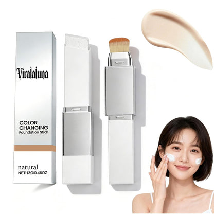 Color Changing Foundation Stick – 2-in-1 Waterproof Long Lasting Full Coverage Foundation with Dual-Ended Brush, Lightweight Natural Finish Avelisse
