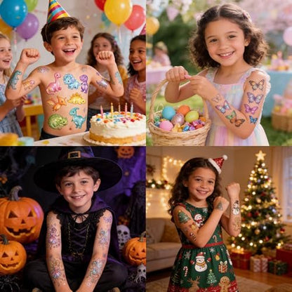 Glitter Temporary Tattoos for Girls – 30 Sheets Butterfly, Mermaid & Fairy Stickers for Kids | Birthday Party Favors & Goodie Bag Stuffers