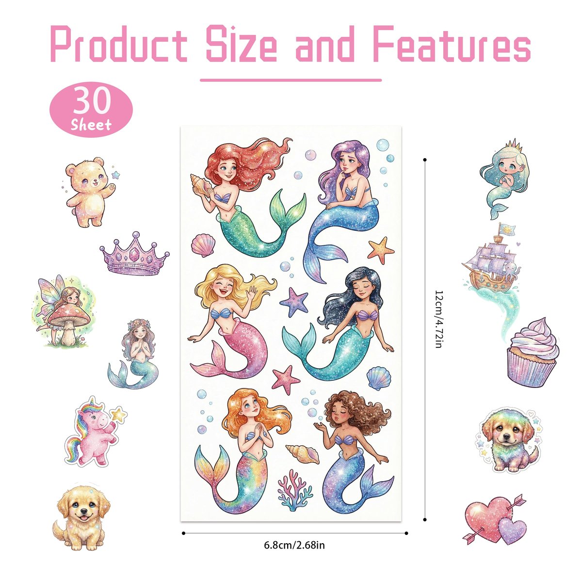 Glitter Temporary Tattoos for Girls – 30 Sheets Butterfly, Mermaid & Fairy Stickers for Kids | Birthday Party Favors & Goodie Bag Stuffers - görsel 5