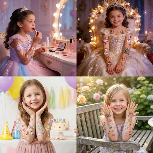 Glitter Temporary Tattoos for Girls – 30 Sheets Butterfly, Mermaid & Fairy Stickers for Kids | Birthday Party Favors & Goodie Bag Stuffers - görsel 10