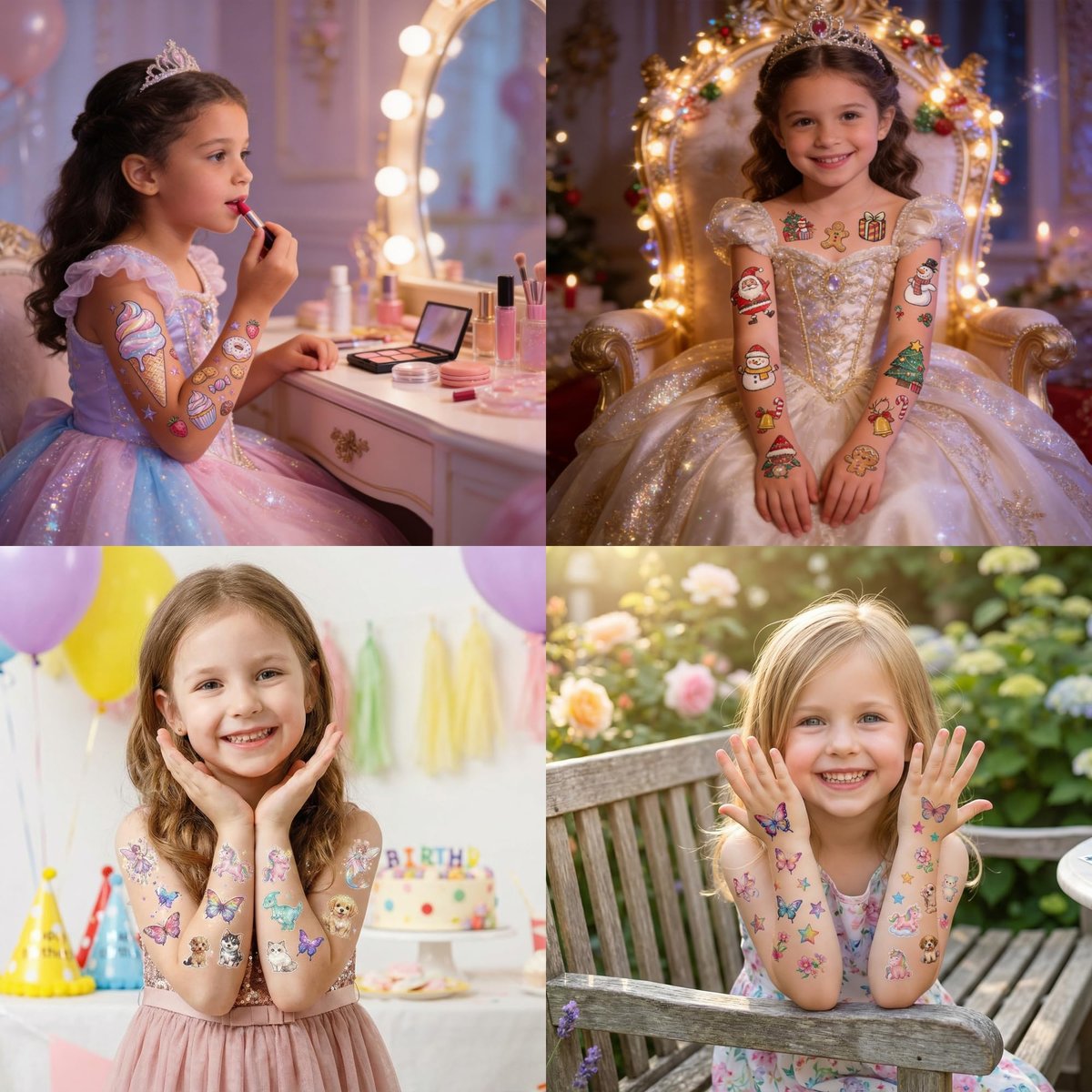 Glitter Temporary Tattoos for Girls – 30 Sheets Butterfly, Mermaid & Fairy Stickers for Kids | Birthday Party Favors & Goodie Bag Stuffers - görsel 9