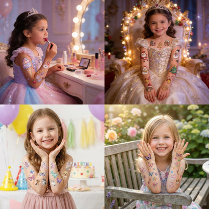Glitter Temporary Tattoos for Girls – 30 Sheets Butterfly, Mermaid & Fairy Stickers for Kids | Birthday Party Favors & Goodie Bag Stuffers