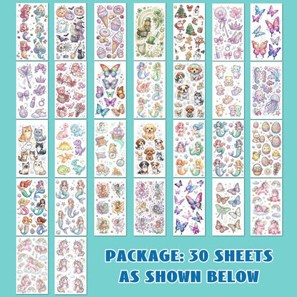 Glitter Temporary Tattoos for Girls – 30 Sheets Butterfly, Mermaid & Fairy Stickers for Kids | Birthday Party Favors & Goodie Bag Stuffers