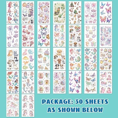 Glitter Temporary Tattoos for Girls – 30 Sheets Butterfly, Mermaid & Fairy Stickers for Kids | Birthday Party Favors & Goodie Bag Stuffers - görsel 4
