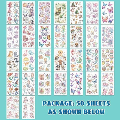 Glitter Temporary Tattoos for Girls – 30 Sheets Butterfly, Mermaid & Fairy Stickers for Kids | Birthday Party Favors & Goodie Bag Stuffers