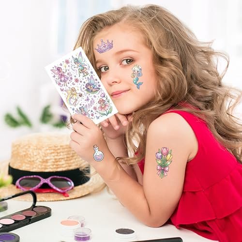 Glitter Temporary Tattoos for Girls – 30 Sheets Butterfly, Mermaid & Fairy Stickers for Kids | Birthday Party Favors & Goodie Bag Stuffers - görsel 8