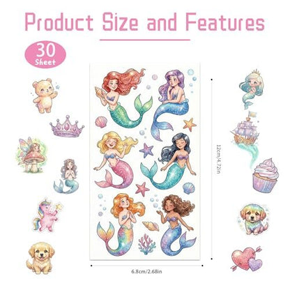 Glitter Temporary Tattoos for Girls – 30 Sheets Butterfly, Mermaid & Fairy Stickers for Kids | Birthday Party Favors & Goodie Bag Stuffers