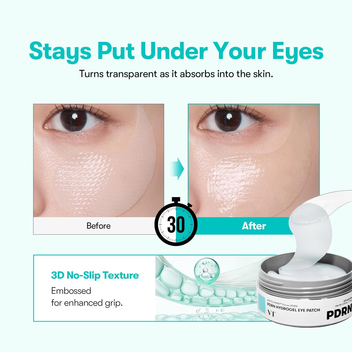 VT COSMETICS PDRN Hydrogel Eye Patch (60 Patches / 30 Pairs) – Vegan PDRN, Retinal & Collagen Under Eye Patches for Dark Circles, Puffiness & Wrinkles, Hydrating Anti-Aging Korean Skincare Avelisse