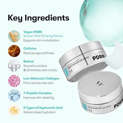 VT COSMETICS PDRN Hydrogel Eye Patch (60 Patches / 30 Pairs) – Vegan PDRN, Retinal & Collagen Under Eye Patches for Dark Circles, Puffiness & Wrinkles, Hydrating Anti-Aging Korean Skincare Avelisse