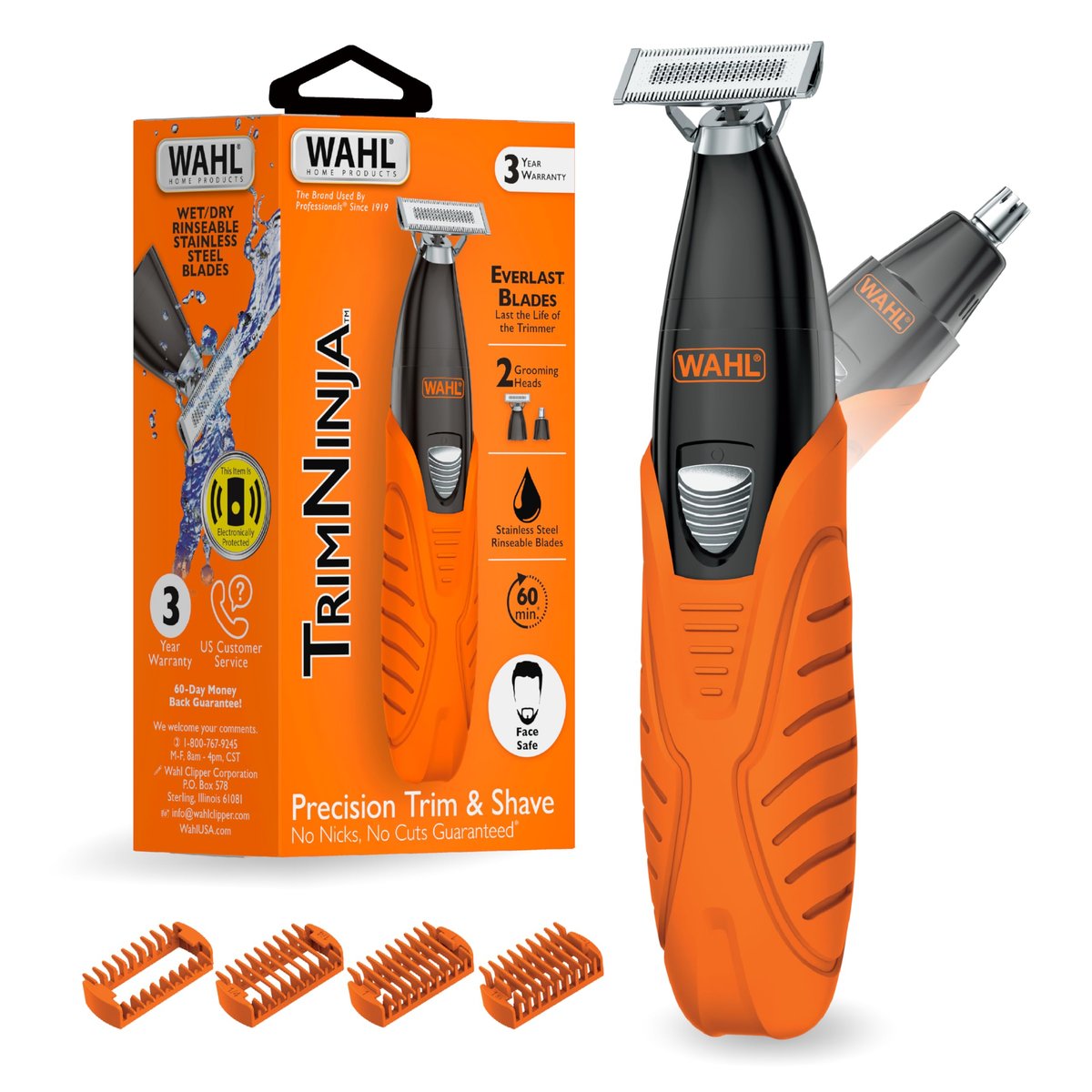 Wahl Trim Ninja Hybrid Electric Shaver – 2-in-1 Beard Trimmer & Nose Hair Trimmer for Men, Model 3030114 Avelisse