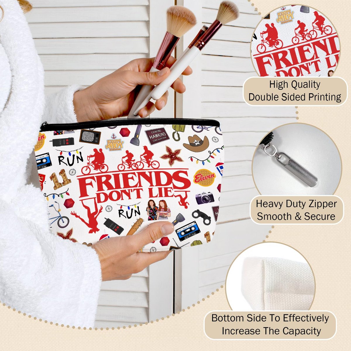 Huatsing Retro TV Graphic Cosmetic Pouch - Friendship Thing Makeup Bag for Women, Travel Toiletry Organizer, Birthday Gift for Mom Daughter Best Friend Avelisse