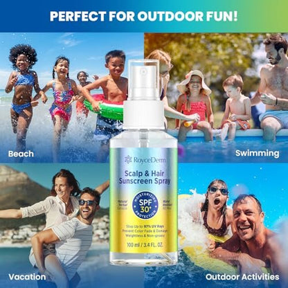 Roycederm Hair and Scalp Sunscreen Spray SPF 30+ – UV Protection, 80-Min Water-Resistant, Non-Greasy Scalp Mist for Beach, Pool & Outdoor Activities (100ml, Pack of 2) Avelisse