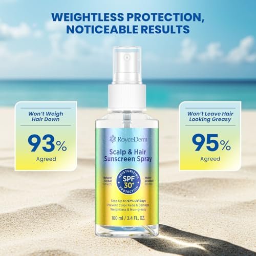Roycederm Hair and Scalp Sunscreen Spray SPF 30+ – UV Protection, 80-Min Water-Resistant, Non-Greasy Scalp Mist for Beach, Pool & Outdoor Activities (100ml, Pack of 2) Avelisse