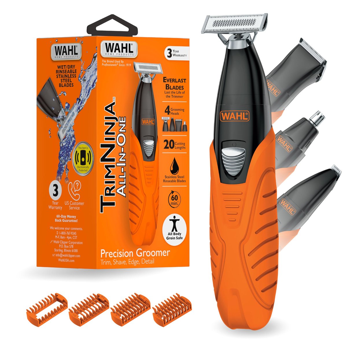 Wahl Trim Ninja All in One Hybrid Electric Razor and Beard Trimmer for Men – All Body Electric Shaver, Hair Trimmer, Precision Detail Trimmer, Ear & Nose Hair Trimmer – Model 3030115 Avelisse