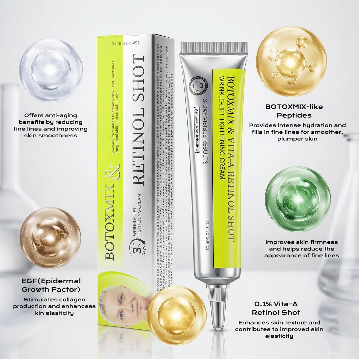 Botoxmix & Vita-A Retinol Shot Wrinkle-Lift Tightening Cream – High-Strength Retinoid Anti-Aging Cream with Natural Pore Minimizer (2-Pack, 0.5 oz Each) Avelisse