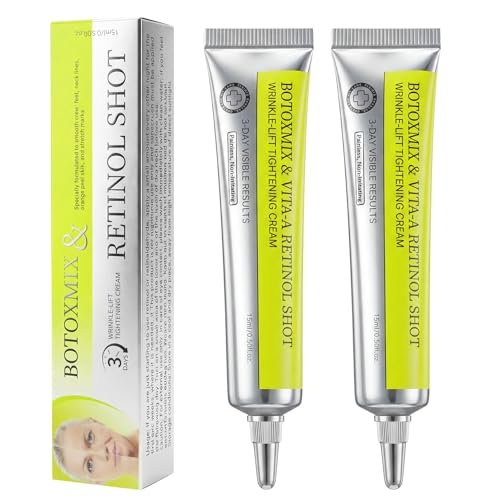 Botoxmix & Vita-A Retinol Shot Wrinkle-Lift Tightening Cream – High-Strength Retinoid Anti-Aging Cream with Natural Pore Minimizer (2-Pack, 0.5 oz Each) Avelisse
