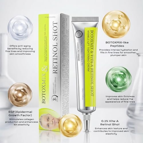 Botoxmix & Vita-A Retinol Shot Wrinkle-Lift Tightening Cream – High-Strength Retinoid Anti-Aging Cream with Natural Pore Minimizer (2-Pack, 0.5 oz Each) Avelisse