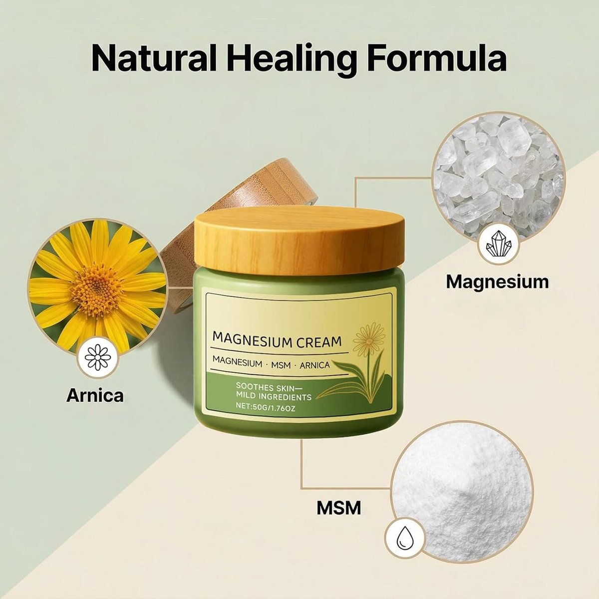Magnesium Cream with MSM & Arnica – Fast Absorbing, Non-Greasy Soothing Cream for Daily Total Comfort (1.76 oz) Avelisse