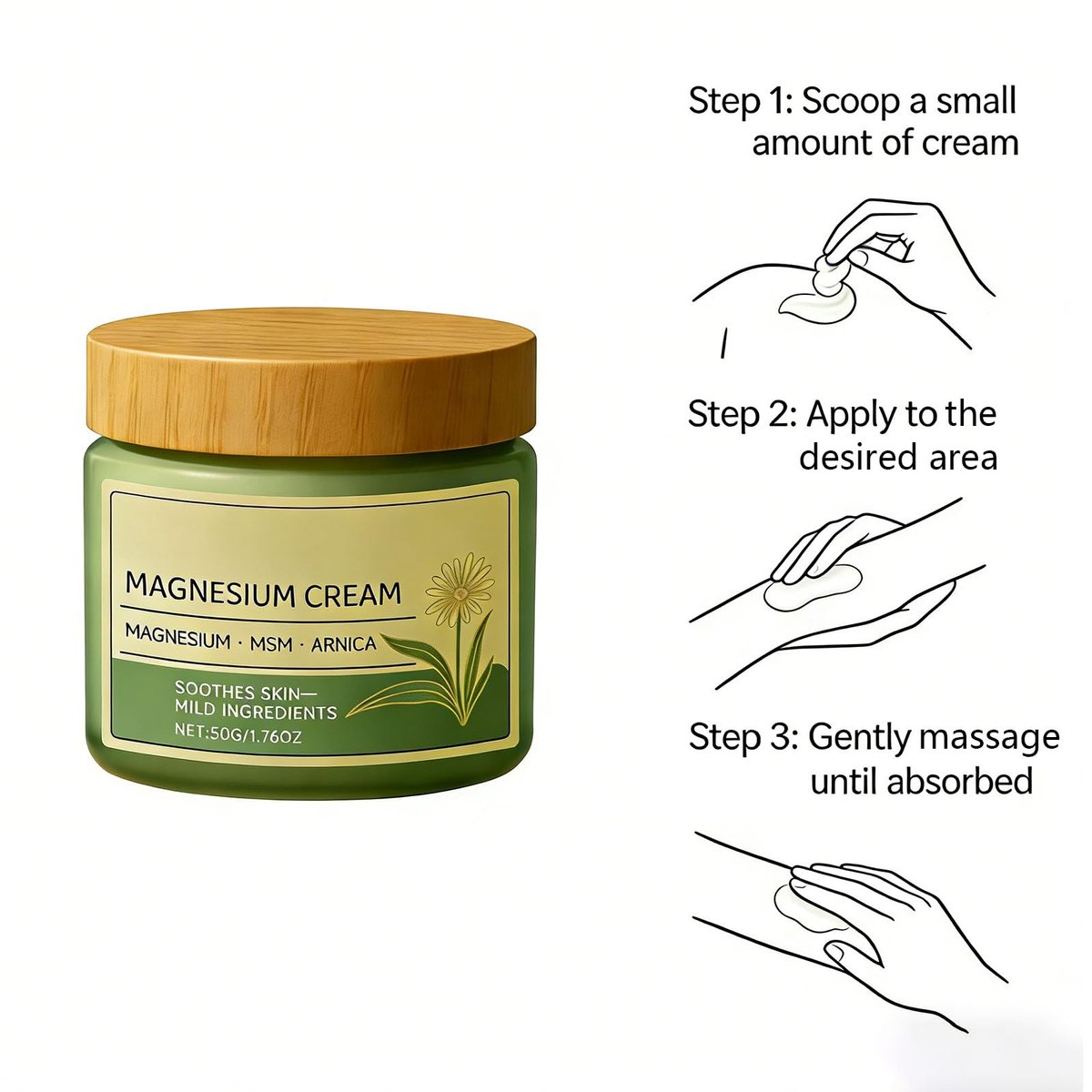 Magnesium Cream with MSM & Arnica – Fast Absorbing, Non-Greasy Soothing Cream for Daily Total Comfort (1.76 oz) Avelisse