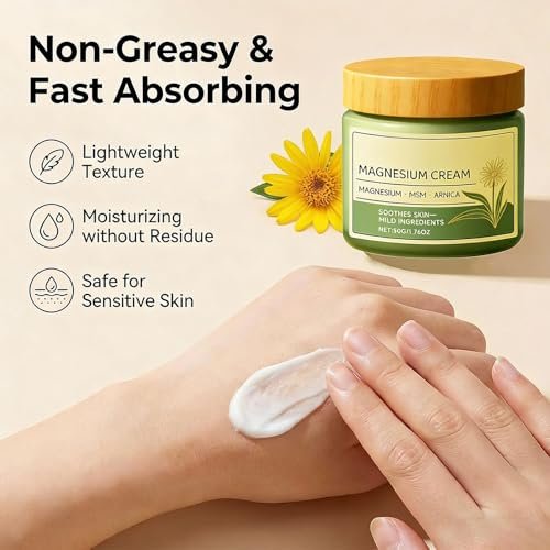 Magnesium Cream with MSM & Arnica – Fast Absorbing, Non-Greasy Soothing Cream for Daily Total Comfort (1.76 oz) Avelisse