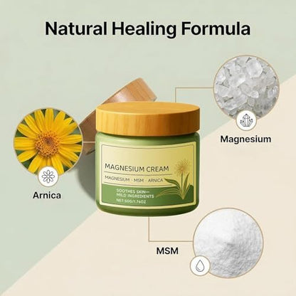 Magnesium Cream with MSM & Arnica – Fast Absorbing, Non-Greasy Soothing Cream for Daily Total Comfort (1.76 oz) Avelisse