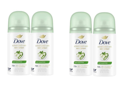 Dove Advanced Care Cool Essentials Antiperspirant & Deodorant Dry Spray – Travel Size 1 oz (Pack of 4) – 72-Hour Sweat & Odor Protection, Cool Fresh Scent with Pear and Cucumber Avelisse