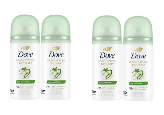 Dove Advanced Care Cool Essentials Antiperspirant & Deodorant Dry Spray – Travel Size 1 oz (Pack of 4) – 72-Hour Sweat & Odor Protection, Cool Fresh Scent with Pear and Cucumber Avelisse