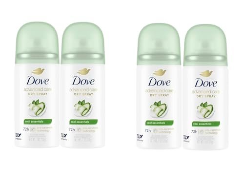 Dove Advanced Care Cool Essentials Antiperspirant & Deodorant Dry Spray – Travel Size 1 oz (Pack of 4) – 72-Hour Sweat & Odor Protection, Cool Fresh Scent with Pear and Cucumber Avelisse