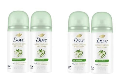 Dove Advanced Care Cool Essentials Antiperspirant & Deodorant Dry Spray – Travel Size 1 oz (Pack of 4) – 72-Hour Sweat & Odor Protection, Cool Fresh Scent with Pear and Cucumber Avelisse
