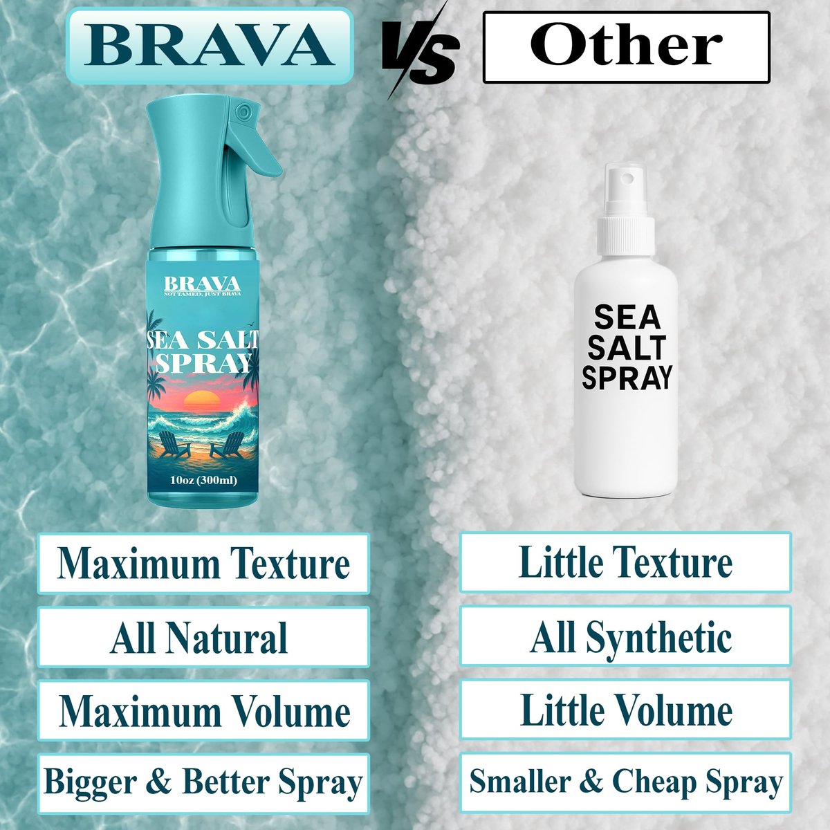 BRAVA NOT TAMED, JUST BRAVA Sea Salt Spray for Men – Natural Texturizing Spray for Beach Waves, Volume & Hold, 10 Oz - görsel 5