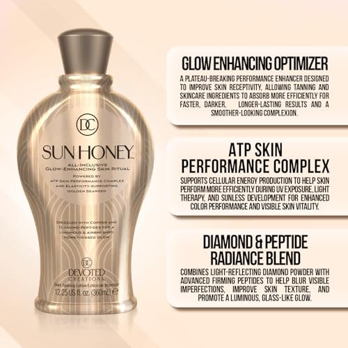 Devoted Creations Sun Honey All-Inclusive Glow-Enhancing Plateau Breaking Optimizer Ultra-Hydrating Dark Tanning Lotion, 12.25 Fl Oz Avelisse