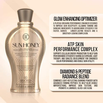 Devoted Creations Sun Honey All-Inclusive Glow-Enhancing Plateau Breaking Optimizer Ultra-Hydrating Dark Tanning Lotion, 12.25 Fl Oz Avelisse