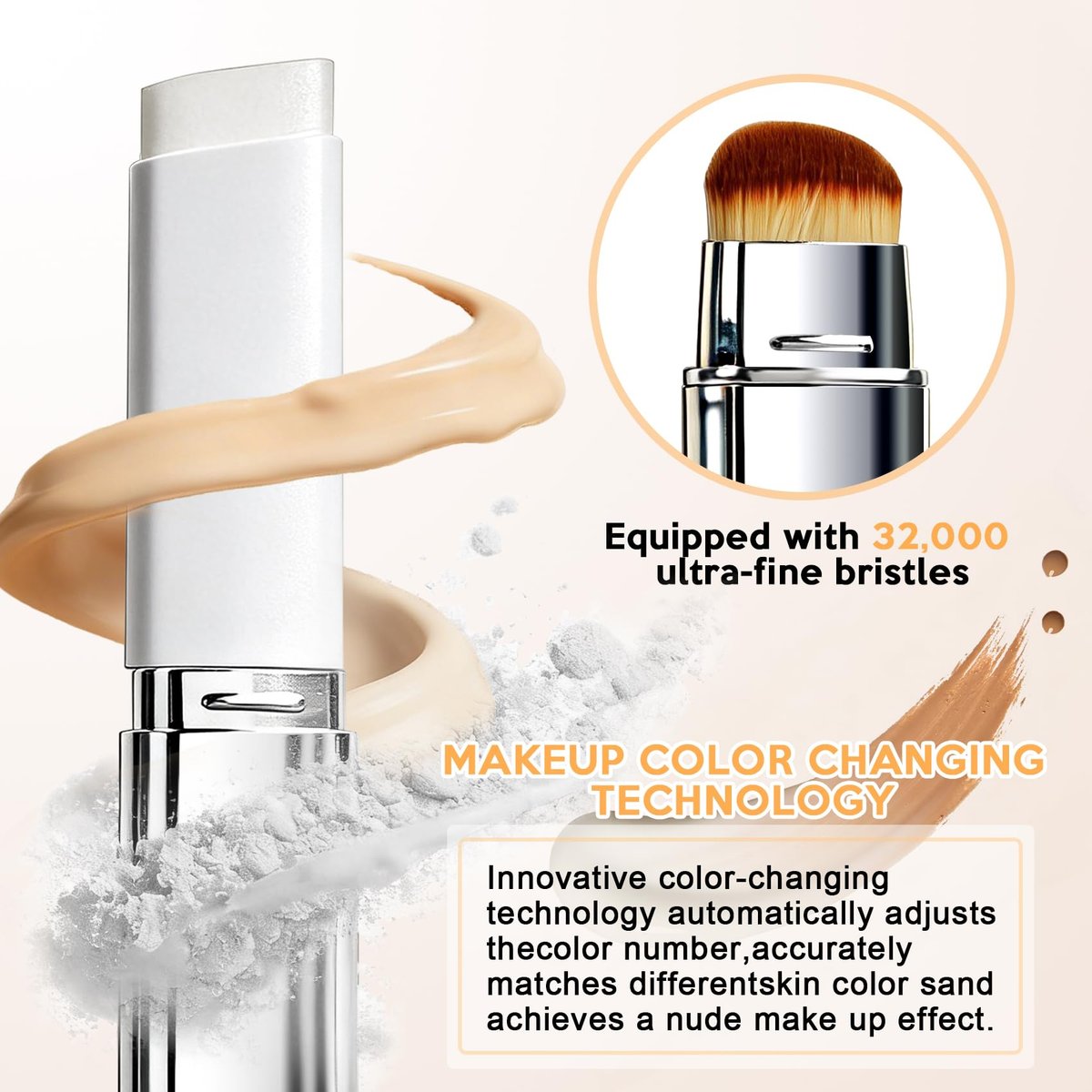 Upgrade 2-in-1 Blanc Cover Cream Stick V - Color Changing Foundation Stick with Volufiline - Hydrating Concealer Base Makeup, Dual-Ended with Built-in Brush, Portable for Daily Use (Natural) Avelisse