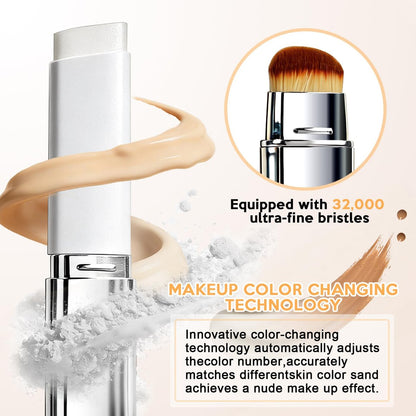 Upgrade 2-in-1 Blanc Cover Cream Stick V - Color Changing Foundation Stick with Volufiline - Hydrating Concealer Base Makeup, Dual-Ended with Built-in Brush, Portable for Daily Use (Natural) Avelisse