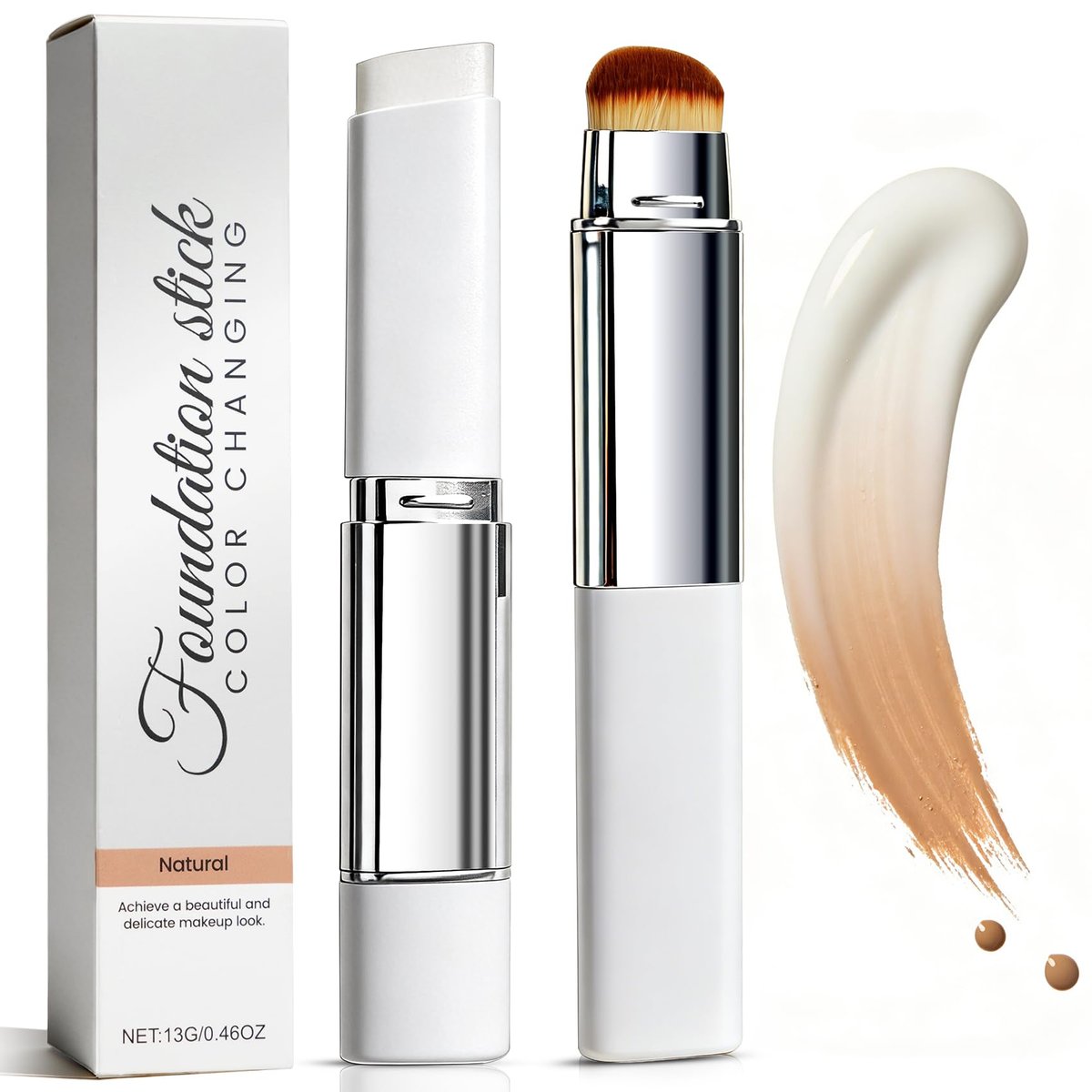 Upgrade 2-in-1 Blanc Cover Cream Stick V - Color Changing Foundation Stick with Volufiline - Hydrating Concealer Base Makeup, Dual-Ended with Built-in Brush, Portable for Daily Use (Natural) Avelisse