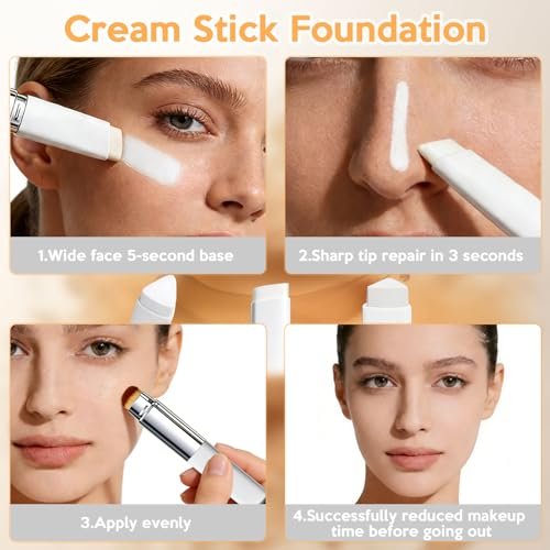 Upgrade 2-in-1 Blanc Cover Cream Stick V - Color Changing Foundation Stick with Volufiline - Hydrating Concealer Base Makeup, Dual-Ended with Built-in Brush, Portable for Daily Use (Natural) Avelisse