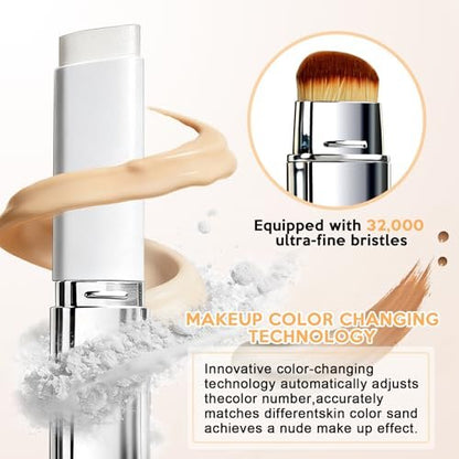 Upgrade 2-in-1 Blanc Cover Cream Stick V - Color Changing Foundation Stick with Volufiline - Hydrating Concealer Base Makeup, Dual-Ended with Built-in Brush, Portable for Daily Use (Natural) Avelisse