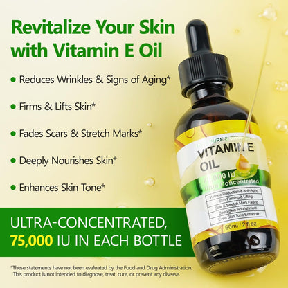 HJFRONGF Vitamin E Oil for Skin, Face, Scars, and Body - Moisturizing Dry Skin - 2 Oz