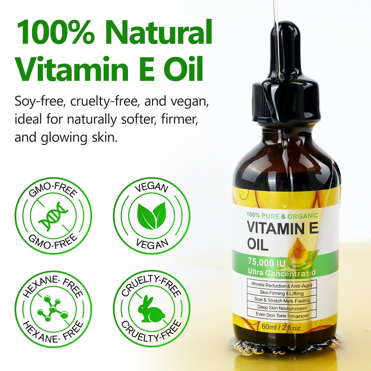 HJFRONGF Vitamin E Oil for Skin, Face, Scars, and Body - Moisturizing Dry Skin - 2 Oz - görsel 11