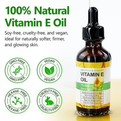 HJFRONGF Vitamin E Oil for Skin, Face, Scars, and Body - Moisturizing Dry Skin - 2 Oz