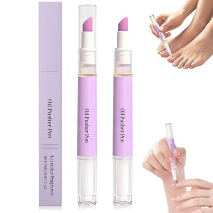 2-in-1 Cuticle Oil Pusher Pen - Ceramic Cuticle Remover & Nail Care Buffer for Hangnails, Dry & Damaged Nails (2-Pack, Purple) Avelisse